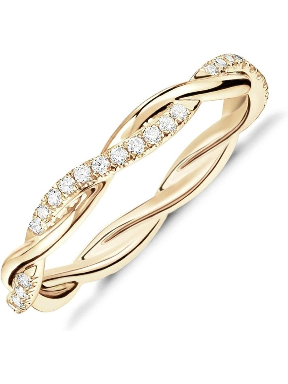 14K Gold Plated Twisted Rope Eternity Band Ring with Cubic Zirconia for Women